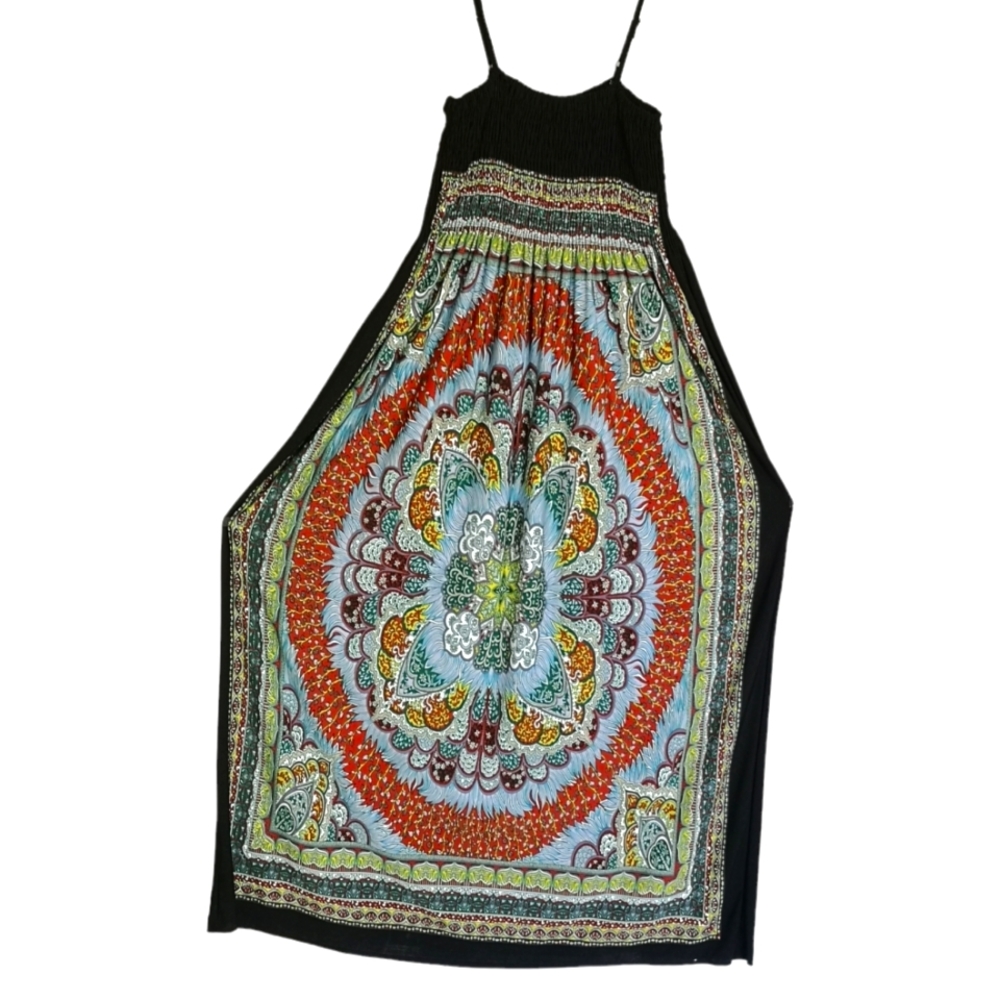 Boho Maxi Dress by India Boutique Long Ethnic Travel Inspired Flowy One Size Fit